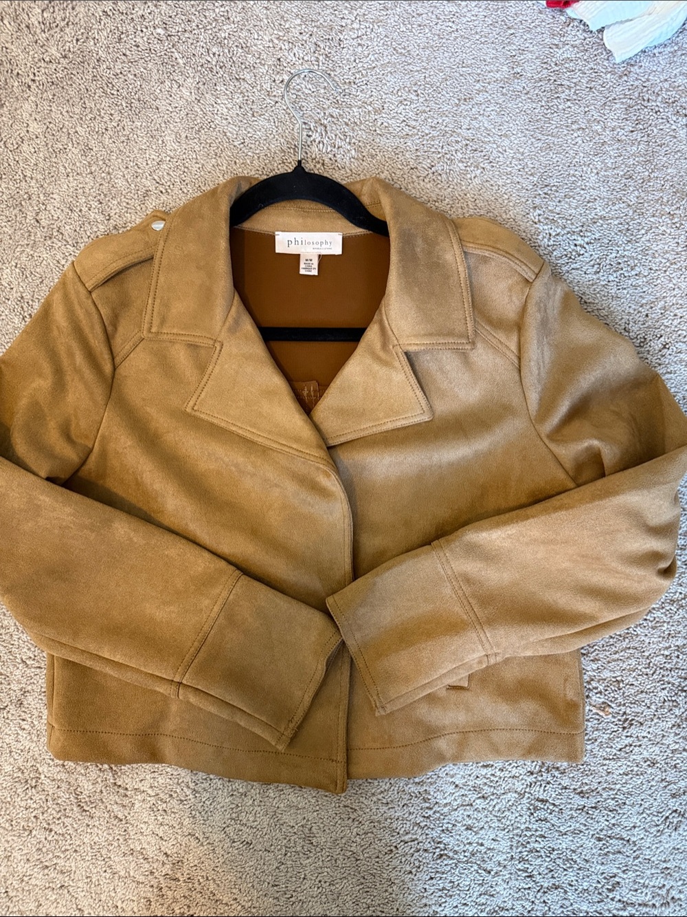 Philosophy soft faux suede moto jacket in camel - Picture 13 of 13